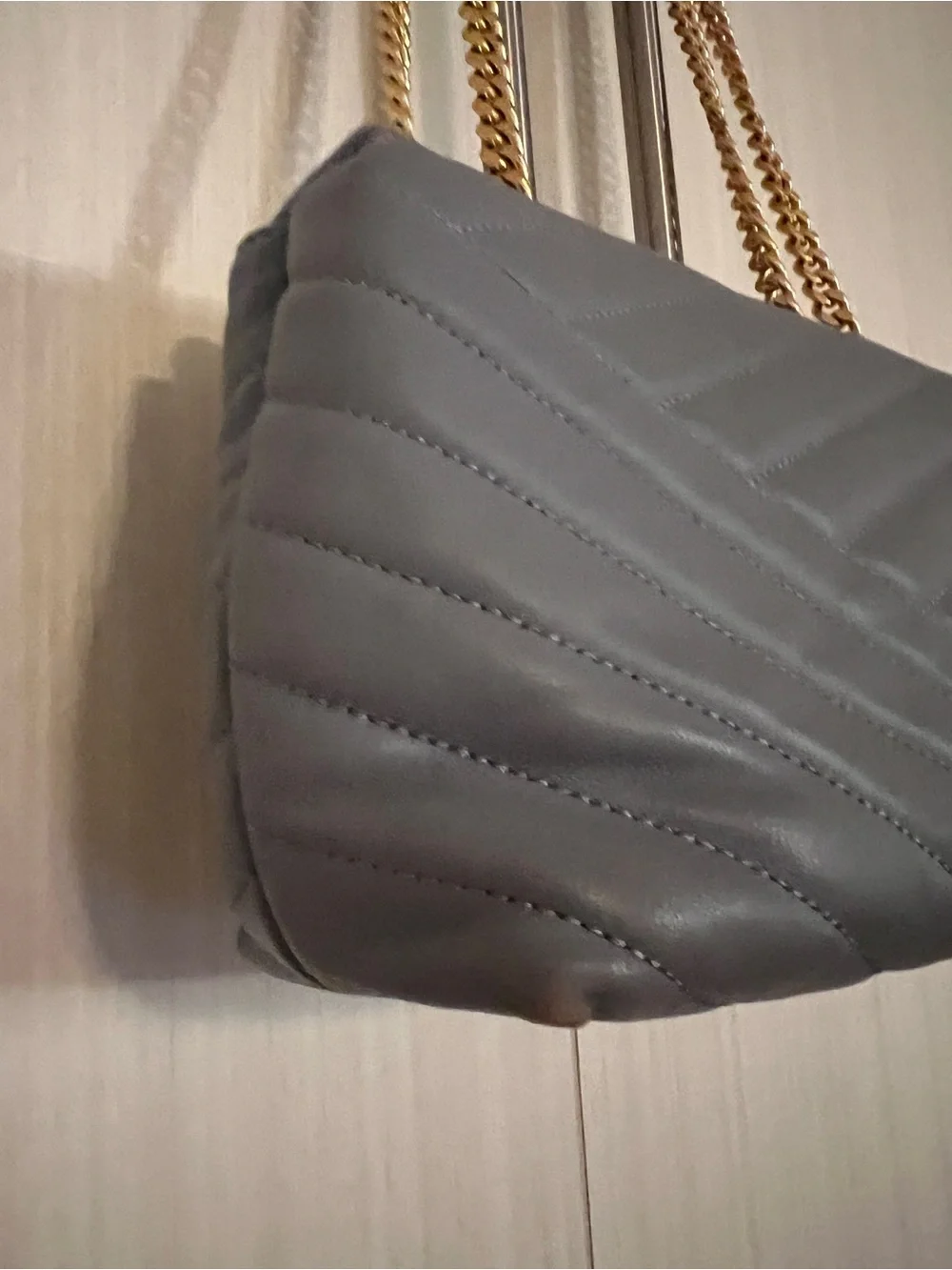 Tory Burch Quilted Light Blue Shoulder Bag with Gold Chain
